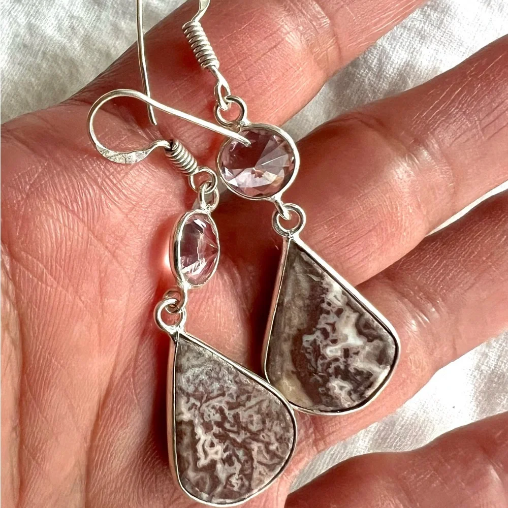 925 Petite Crazy Lace Agate + Morganite Earrings
